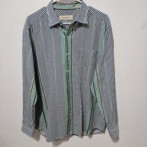 Tommy Bahama Men’s Green Striped Long Sleeve Buttoned Shirt Size Large B15